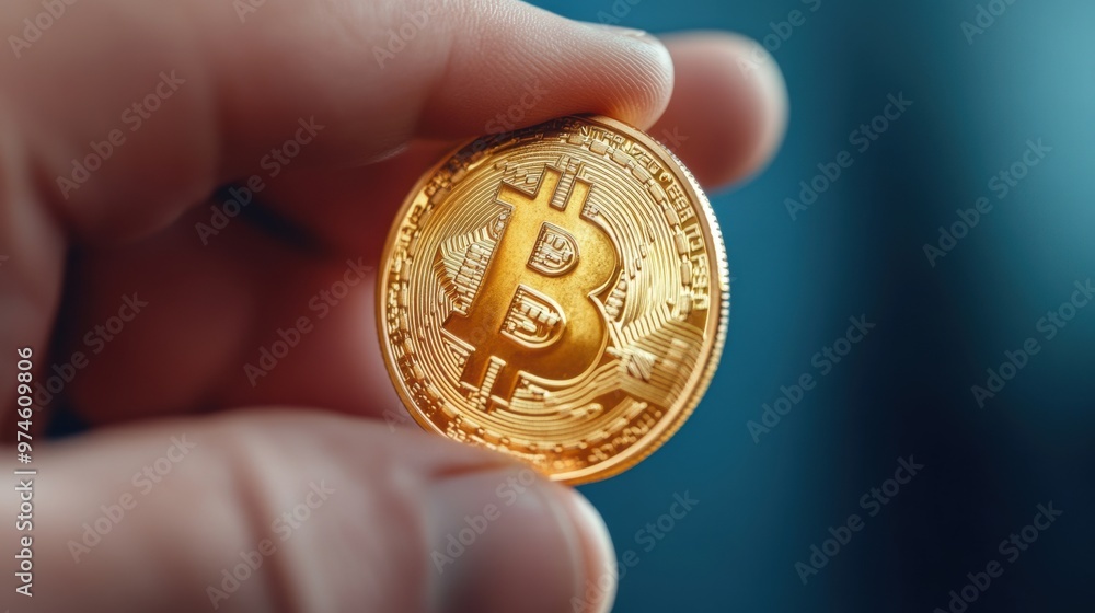 A person holding a gold bitcoin in their hand, AI A person holding a gold bitcoin in their hand, AI