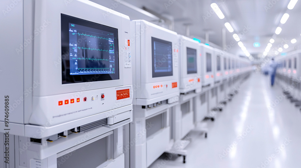 Modern medical equipment lined up in a bright, sterile environment, showcasing advanced technology and precision in healthcare. Modern medical equipment lined up in a bright, sterile environment, showcasing advanced technology and precision in healthcare.