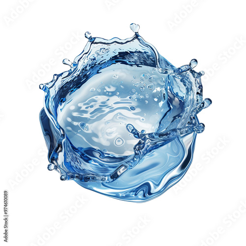 A stunning splash of clear water showcasing dynamic motion and vibrant blue hues isolated on a white background, transparent background. photo