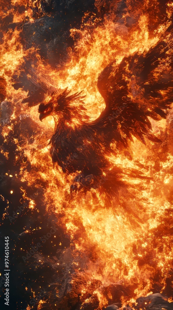 Obraz premium anime phoenix rising from flames with vibrant colors smartphone wallpaper