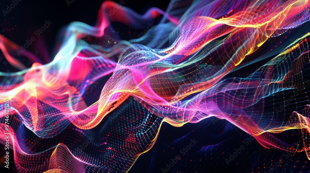 Obraz premium Captivating abstract composition featuring vibrant neon data streams in dynamic motion