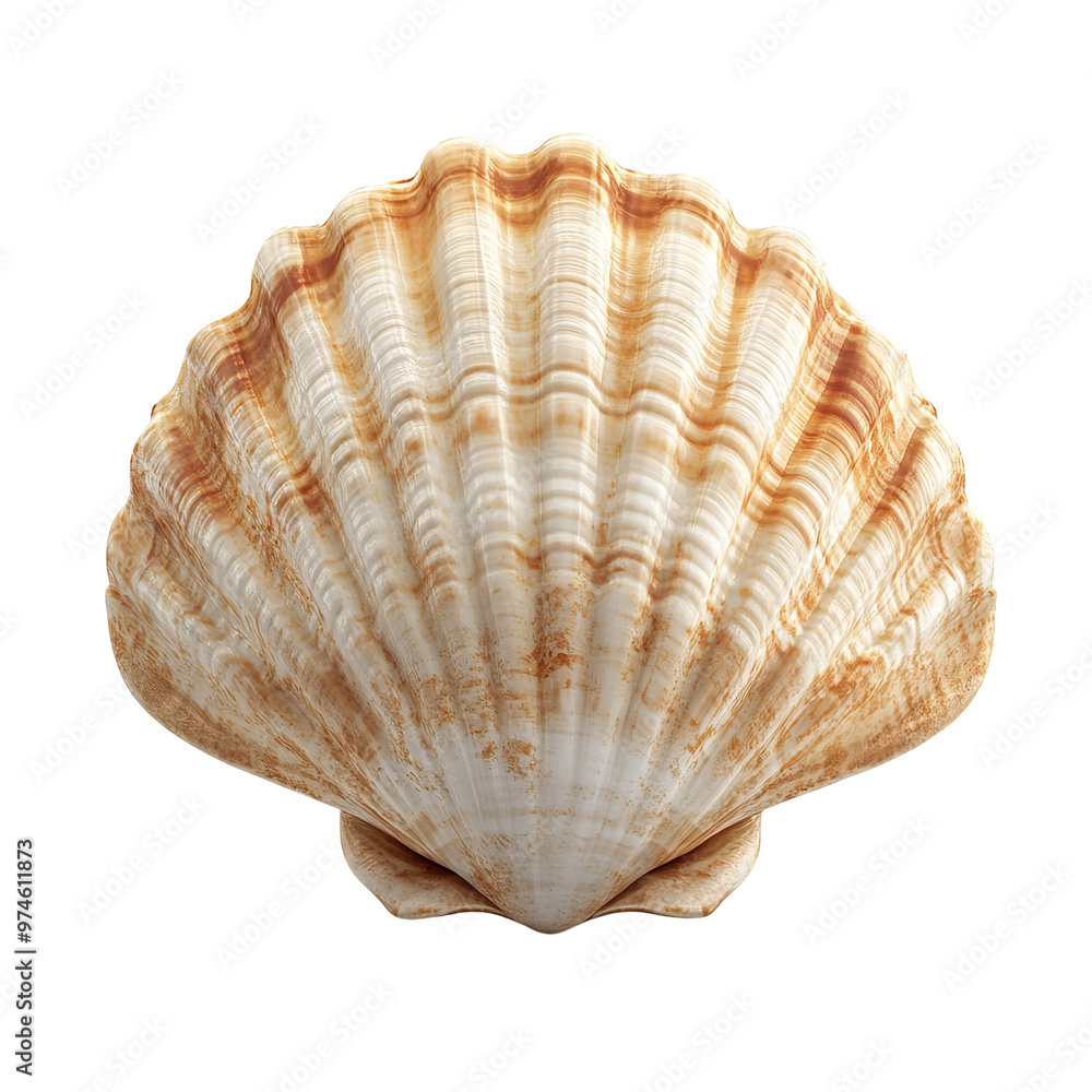 A beautiful and delicate scallop shell isolated white background A beautiful and delicate scallop shell isolated white background