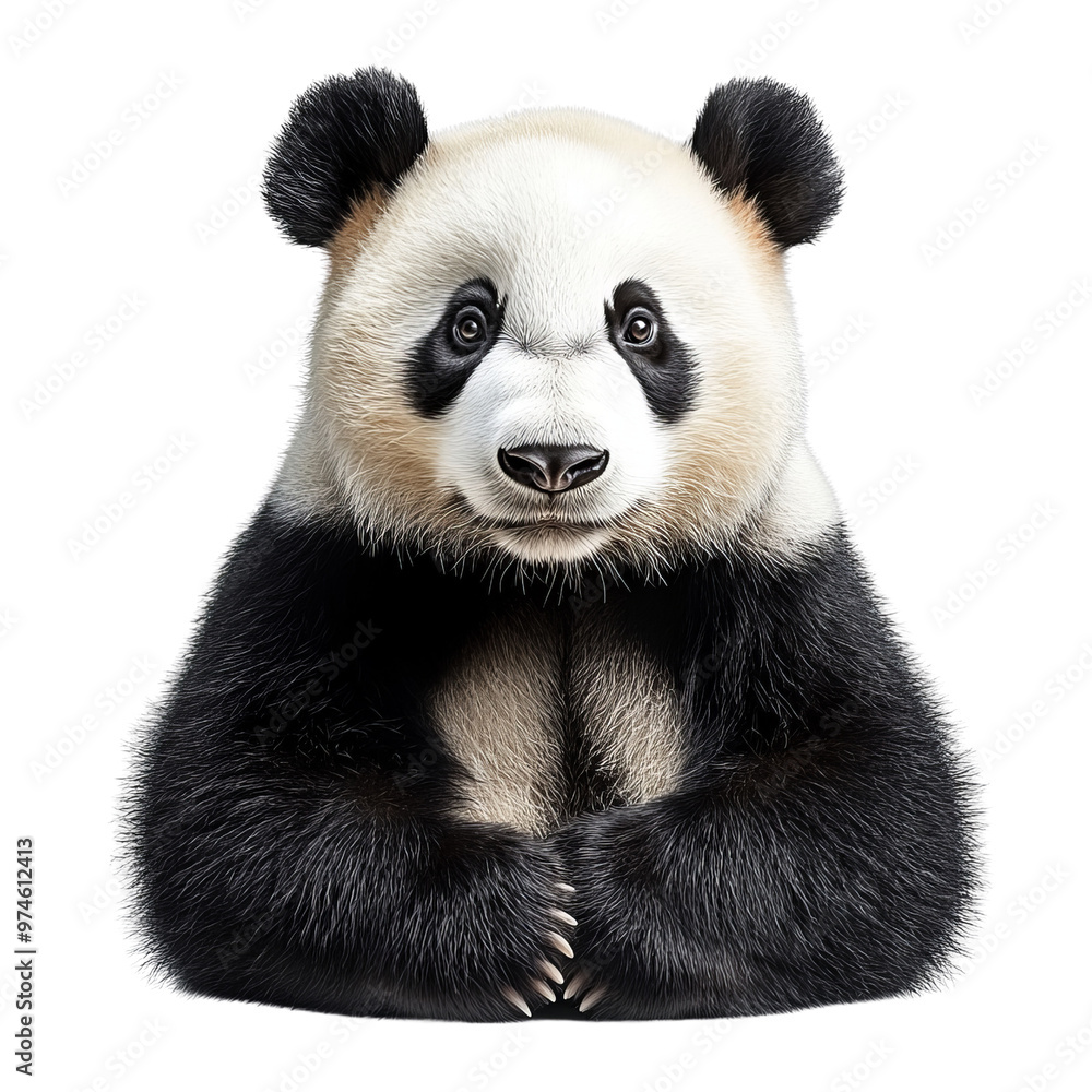 Naklejka premium A charming panda sits isolated white background