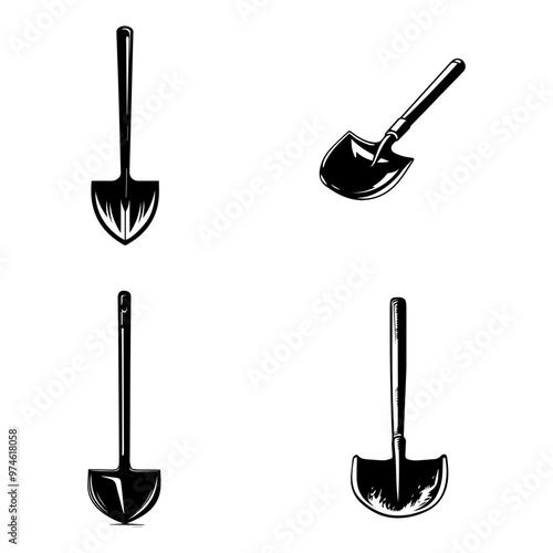 Variety of shovel vector illustration, agriculture gardening tools, design elements set for dig, plant, grow, and maintain the garden.