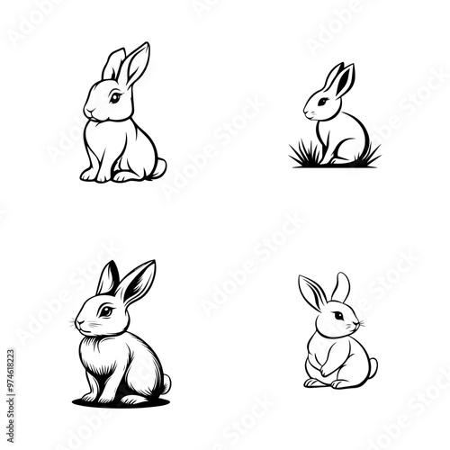 Elegant Rabbit Illustrations A Collection of Classic Black and White Sketches of Adorable Bunnies