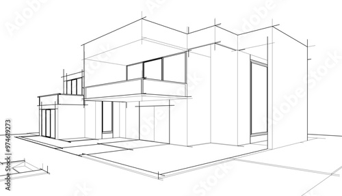 Sketch of modern building vector 3d illustration 