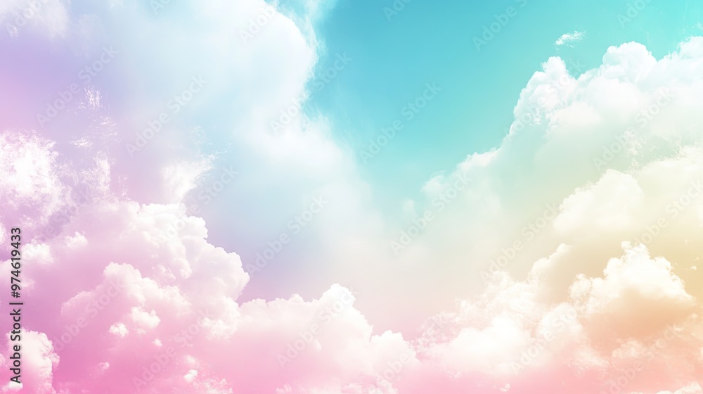Soft watercolor sky with fluffy clouds in pastel hues. Soft watercolor sky with fluffy clouds in pastel hues.