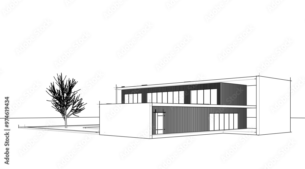 Sketch of modern building vector 3d illustration Sketch of modern building vector 3d illustration