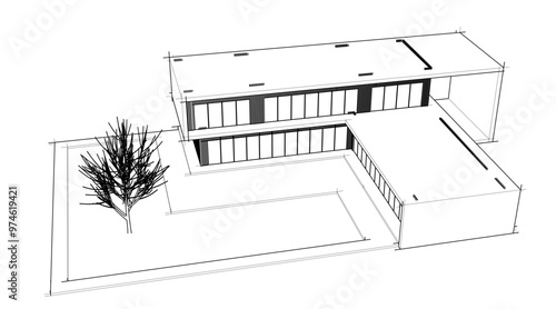 Sketch of modern building vector 3d illustration 
