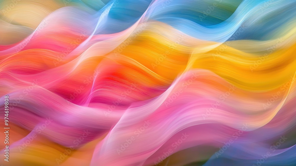 A vibrant abstract pattern featuring flowing waves of color, blending hues of pink, blue, yellow, and orange, creating a mesmerizing effect. A vibrant abstract pattern featuring flowing waves of color, blending hues of pink, blue, yellow, and orange, creating a mesmerizing effect.