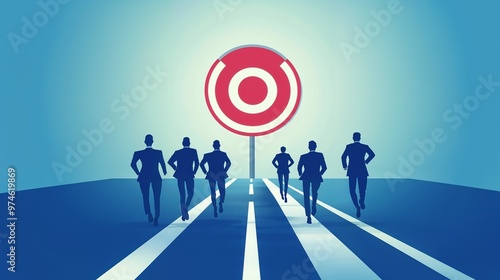 A group of individuals is enthusiastically running towards a target photo