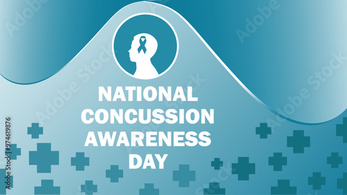 National Concussion Awareness Day banner design with geometric shapes and vibrant colors on a horizontal background.