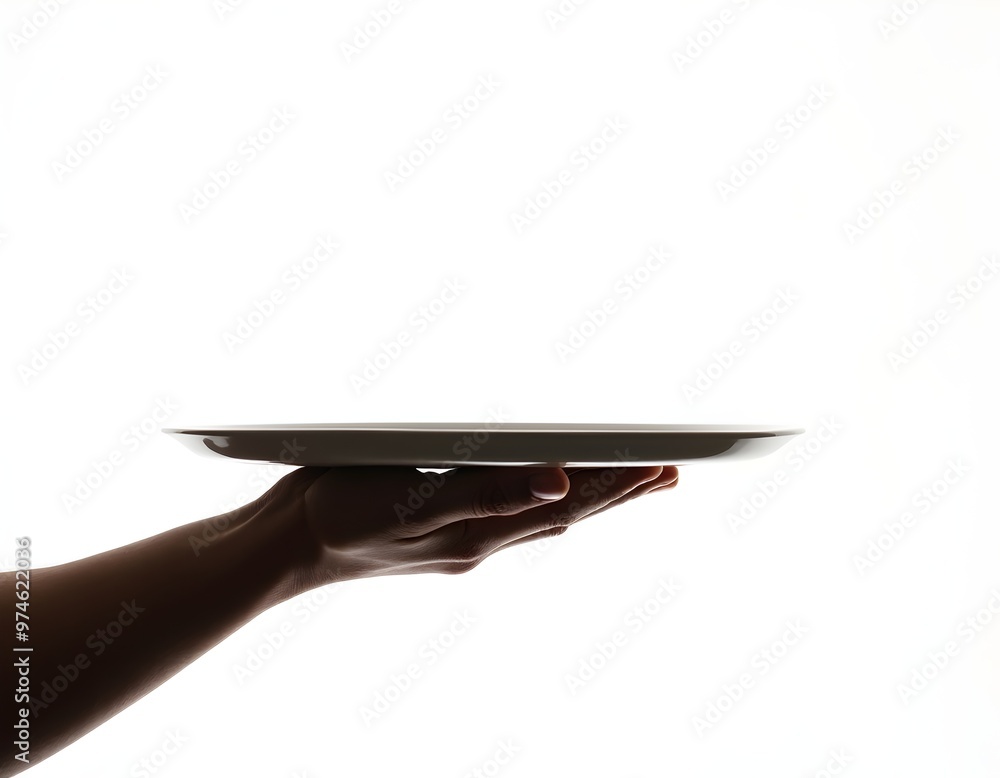 Butler hand Holding Silver Serving tray isolated on white background Butler hand Holding Silver Serving tray isolated on white background