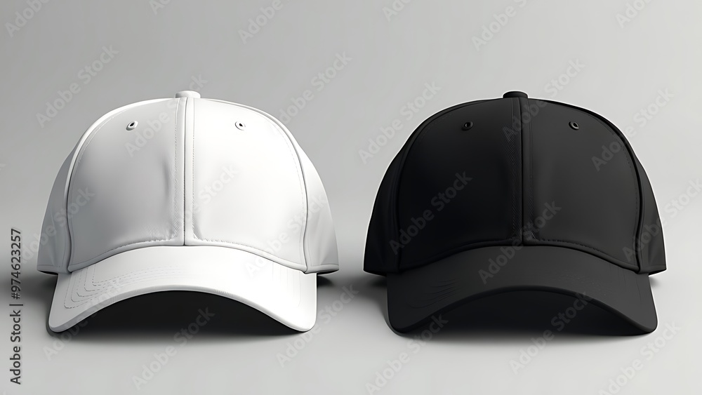 Black and white cap displayed side by side, showcasing their versatile design. Ideal for fashion branding, merchandise, and casual wear promotions. Black and white cap displayed side by side, showcasing their versatile design. Ideal for fashion branding, merchandise, and casual wear promotions.
