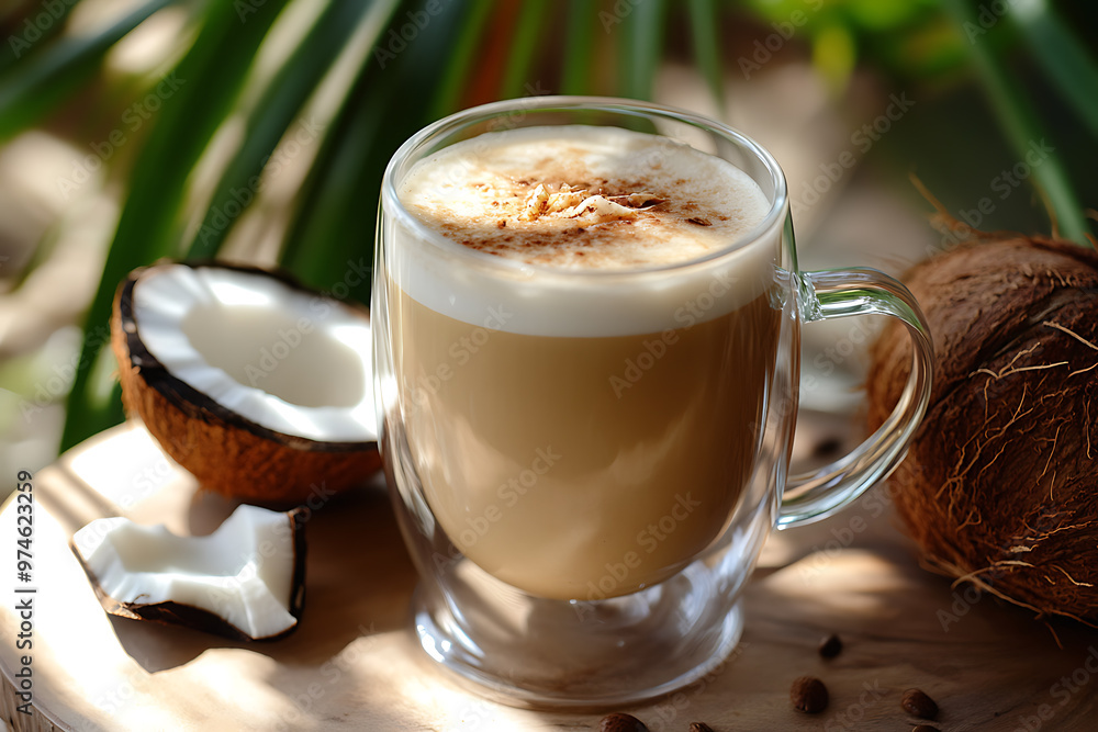 Creamy coconut latte that combines the warmth of autumn with tropical summer flavors, creating a comforting, refreshing drink. Creamy coconut latte that combines the warmth of autumn with tropical summer flavors, creating a comforting, refreshing drink.