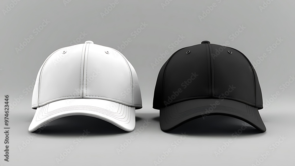 Black and white cap displayed side by side, showcasing their versatile design. Ideal for fashion branding, merchandise, and casual wear promotions. Black and white cap displayed side by side, showcasing their versatile design. Ideal for fashion branding, merchandise, and casual wear promotions.
