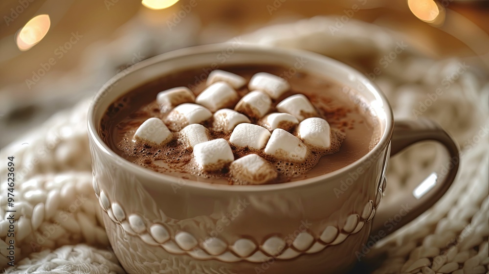 A Close-Up of a Mug Filled with Hot Chocolate and Topped with Marshmallows