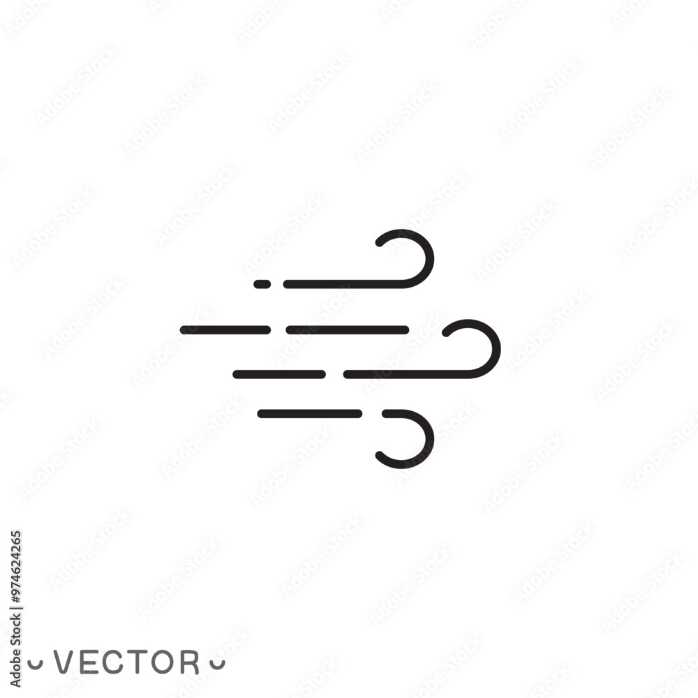 Wind line icon, thin line symbol isolated on white background, editable stroke eps 10 vector illustration Wind line icon, thin line symbol isolated on white background, editable stroke eps 10 vector illustration