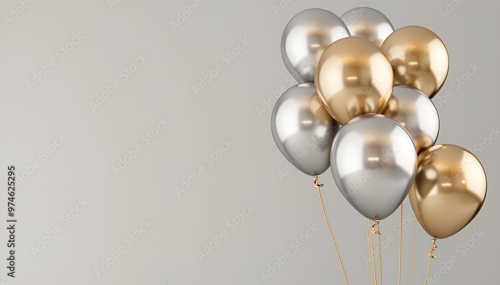 Festive background with gold balloons and scattered golden confetti. Premium background for a festive birthday celebration Festive background with gold balloons and scattered golden confetti. Premium background for a festive birthday celebration