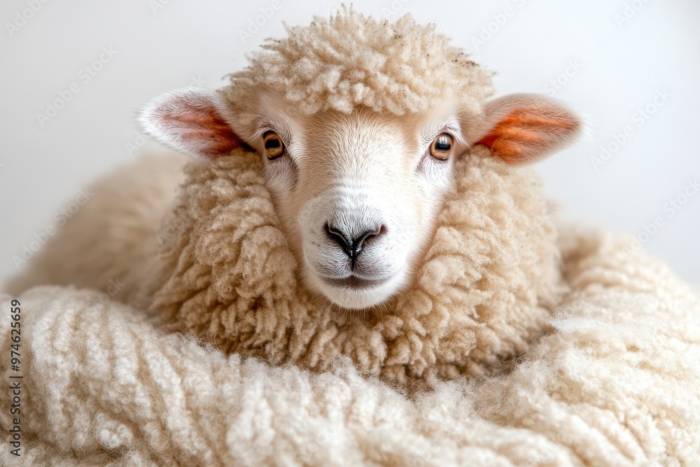 Obraz premium fluffy sheep with expressive face isolated on pure white background highkey studio lighting accentuating wooly texture