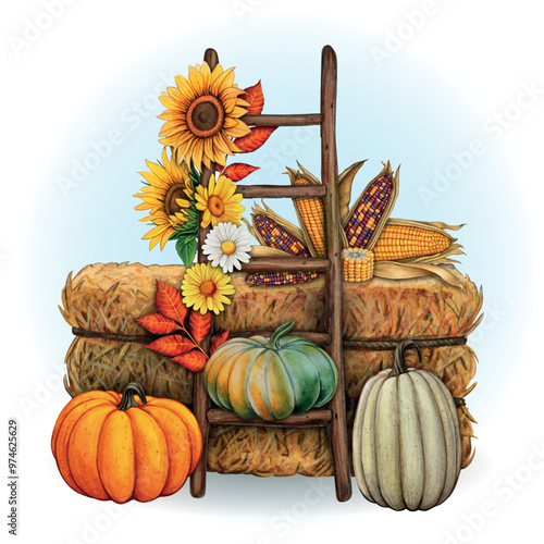 Watercolor hand drawn fall season composition