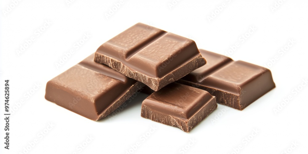 Decadent dark chocolate squares stacked elegantly on a clean white surface with subtle lighting Decadent dark chocolate squares stacked elegantly on a clean white surface with subtle lighting
