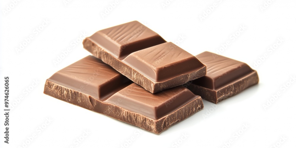 Pieces of delicious milk chocolate isolated on white Pieces of delicious milk chocolate isolated on white