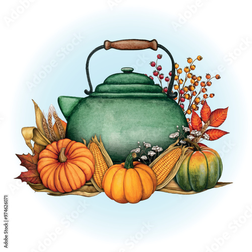 Watercolor hand drawn fall season composition