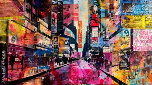 Wallpaper Mural Dynamic urban collage  a vivid blend of graffiti, brick patterns, and architectural shapes Torontodigital.ca