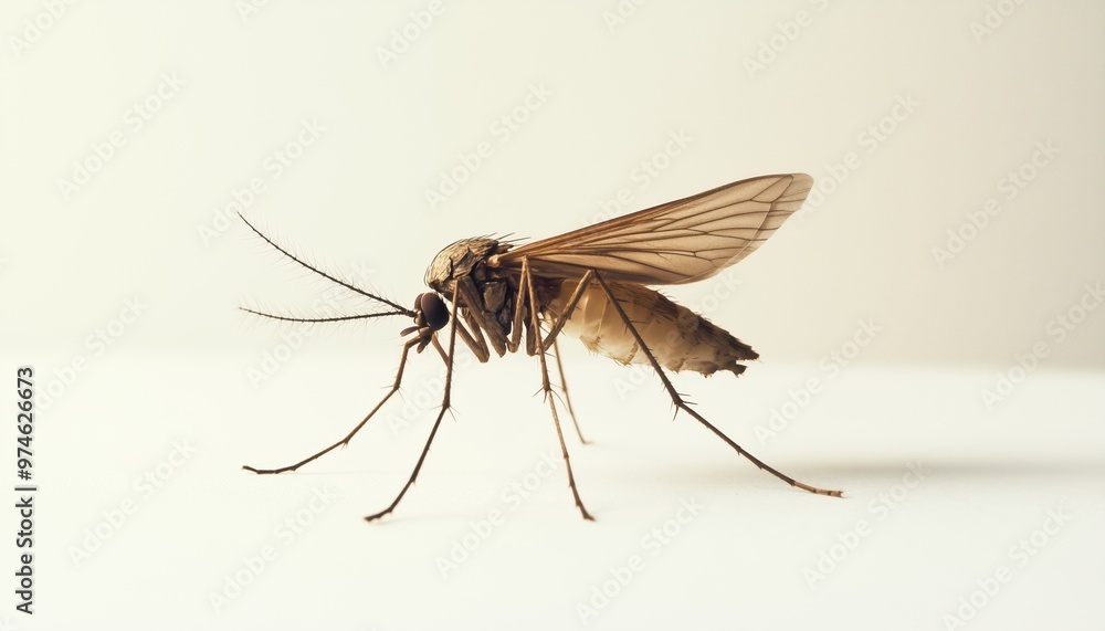 Close-Up View Of Deadly Mosquito On White Background, Known Carrier Of Malaria, Encephalitis, And Dengue. Captured In Detailed Macro Shot. Close-Up View Of Deadly Mosquito On White Background, Known Carrier Of Malaria, Encephalitis, And Dengue. Captured In Detailed Macro Shot.
