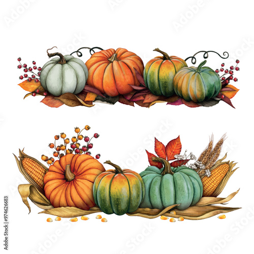 Watercolor hand drawn fall season composition