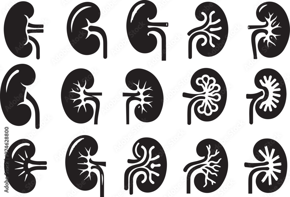 Obraz premium kidney black vector icon set vector silhouette 