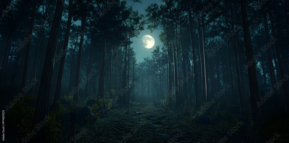 Naklejka premium Moonlight Forest Path