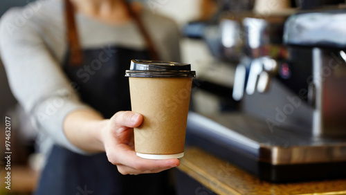 Obraz na płótnie Coffee to go in hand of barista in coffee shop w salonie