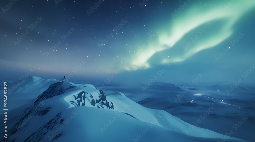 Aurora Borealis over Snowy Mountains Aurora Borealis over Snowy Mountains