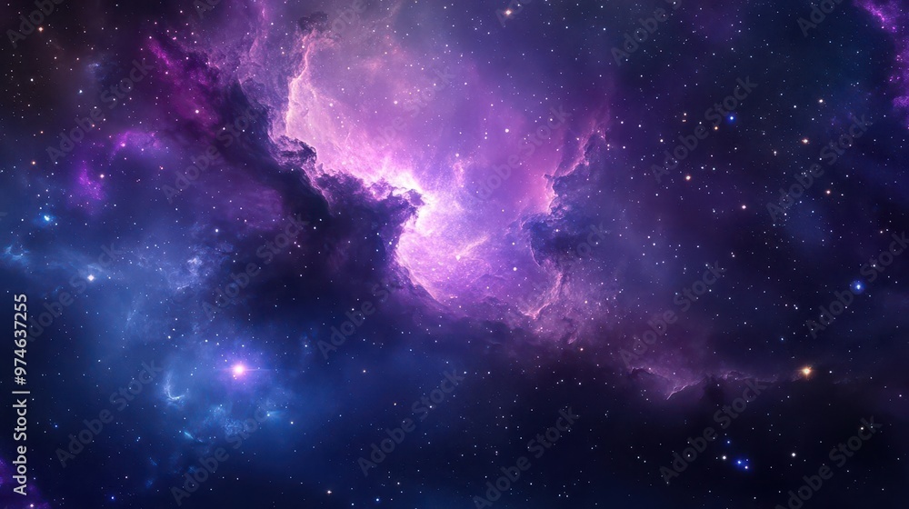 Fototapeta premium aweinspiring cosmic vista featuring a vivid nebula swirling with stars and galaxies rich purples blues and pinks paint a celestial masterpiece igniting wonder at the vastness of space