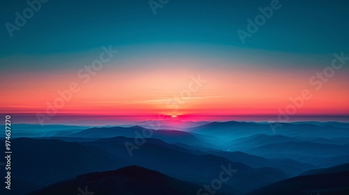 Minimalist Background: Dramatic Sunset Over a Beach Horizon with Soft Blue and Red Gradients 