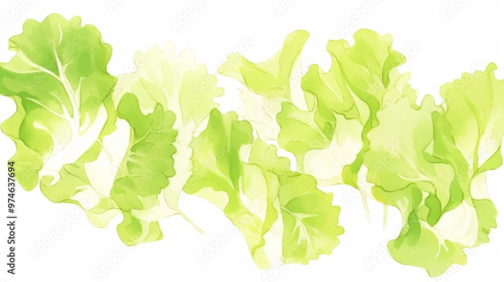 A row of green leaves are drawn in a watercolor style A row of green leaves are drawn in a watercolor style