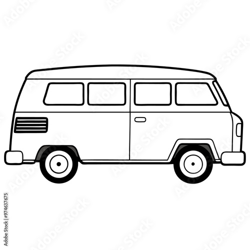 van outline coloring book page line art drawing