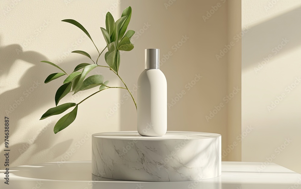 A minimalist product display featuring a sleek bottle and a plant, showcasing elegance and simplicity. A minimalist product display featuring a sleek bottle and a plant, showcasing elegance and simplicity.