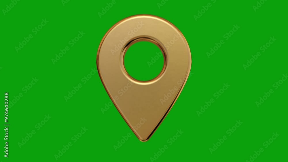 Gold gps pin map mark icon sign symbol element loop seamless green screen background. 3d Animation of Golden location pin spinning in Green chroma background. Animated Rotating and Appearing Map Sign Gold gps pin map mark icon sign symbol element loop seamless green screen background. 3d Animation of Golden location pin spinning in Green chroma background. Animated Rotating and Appearing Map Sign