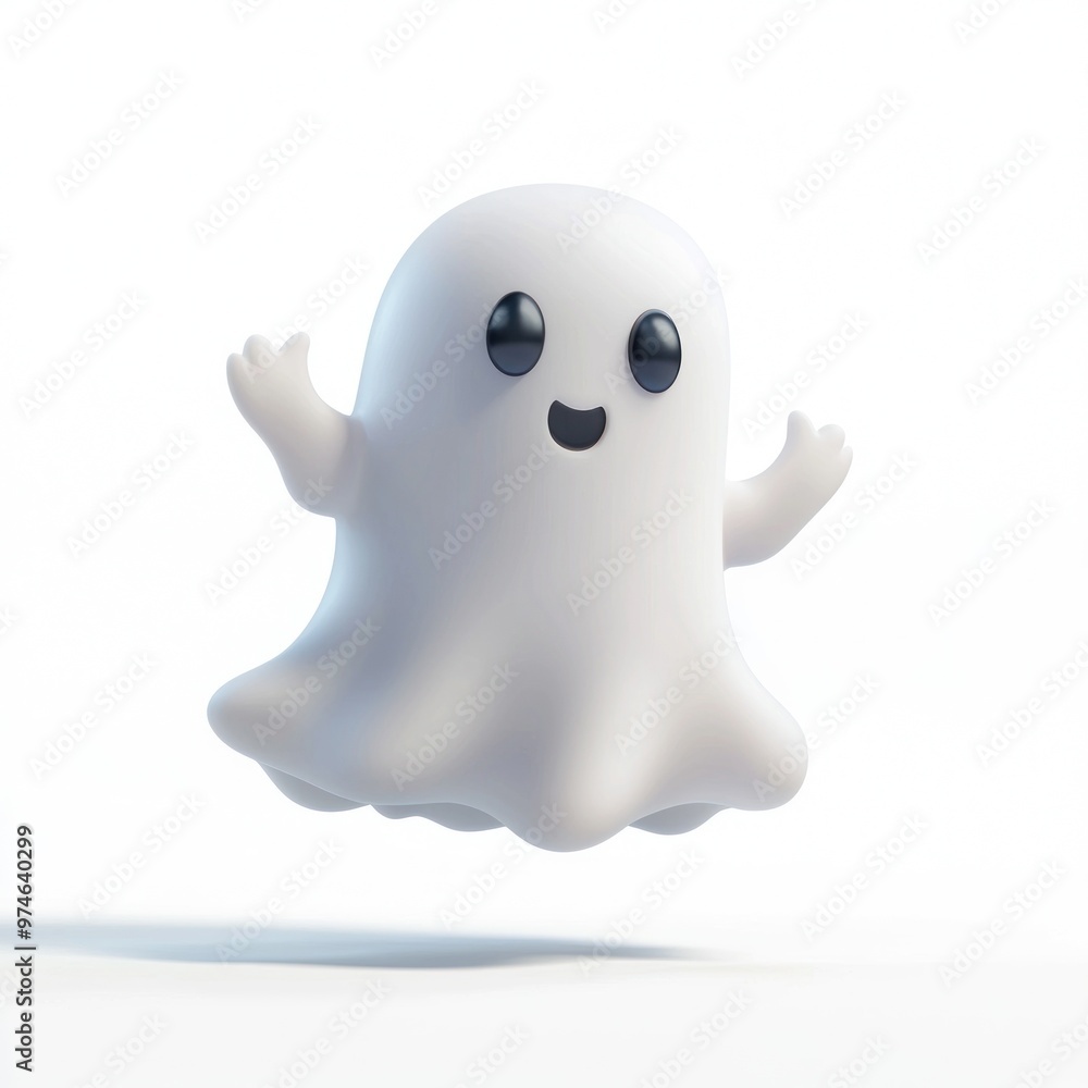 Friendly Cartoon Ghost for Halloween Celebrations on White Background with Copy Space. Friendly Cartoon Ghost for Halloween Celebrations on White Background with Copy Space.