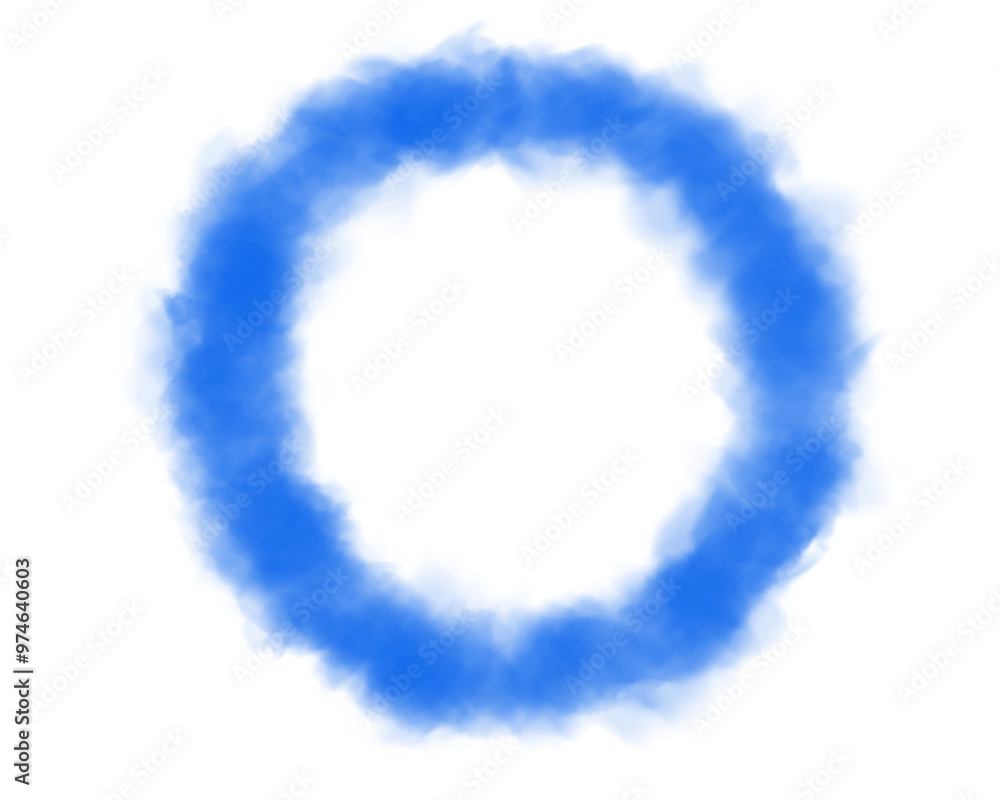 Naklejka premium Fog or smoke. Blue ring of smog cloud on isolated transparent special effect. Smoke cloud as ring, magic haze. Blue smoke rings from cigarette, pipe or vape. Realistic circle of steam clouds of smoki