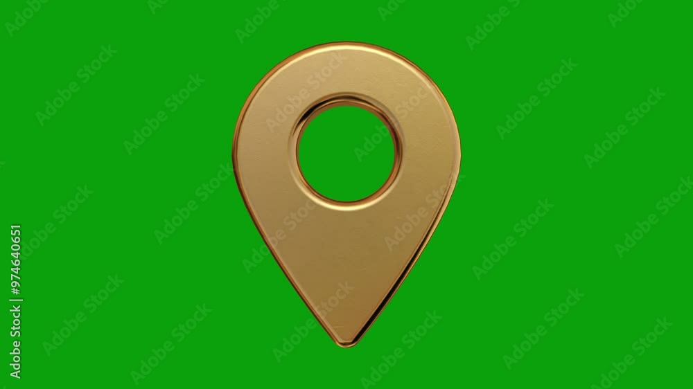 Gold gps pin map mark icon sign symbol element loop seamless green screen background. 3d Animation of Golden location pin spinning in Green chroma background. Animated Rotating and Appearing Map Sign Gold gps pin map mark icon sign symbol element loop seamless green screen background. 3d Animation of Golden location pin spinning in Green chroma background. Animated Rotating and Appearing Map Sign