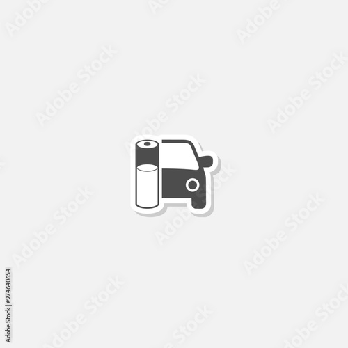 Electric car battery icon sticker isolated on gray background