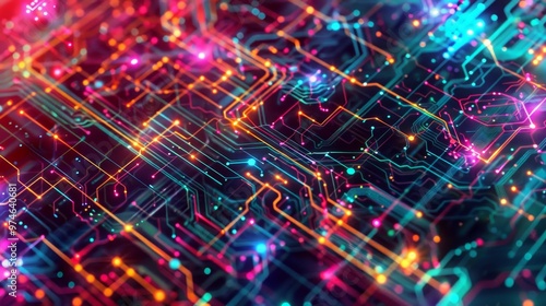 Visually captivating abstract artwork named virtual circuitry featuring dynamic patterns and colors