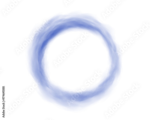 Fog or smoke. Blue ring of smog cloud on isolated transparent special effect. Smoke cloud as ring, magic haze. Blue smoke rings from cigarette, pipe or vape. Realistic circle of steam clouds of smoki