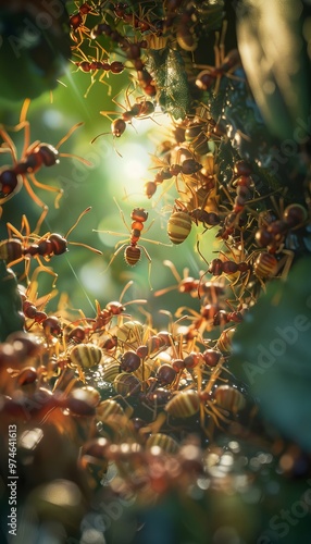 Life within the colony  a hyper realistic ant s view of the queen chamber and drone activity photo