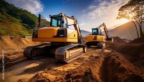 Pile boring machines prepare deep holes. photo