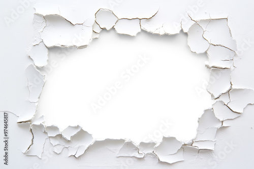 A textured surface features cracked white paint, creating a window-like opening in a wall with white or PNG background